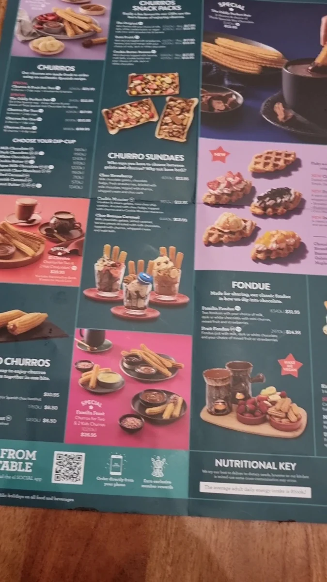 Menu, San Churro Watergardens