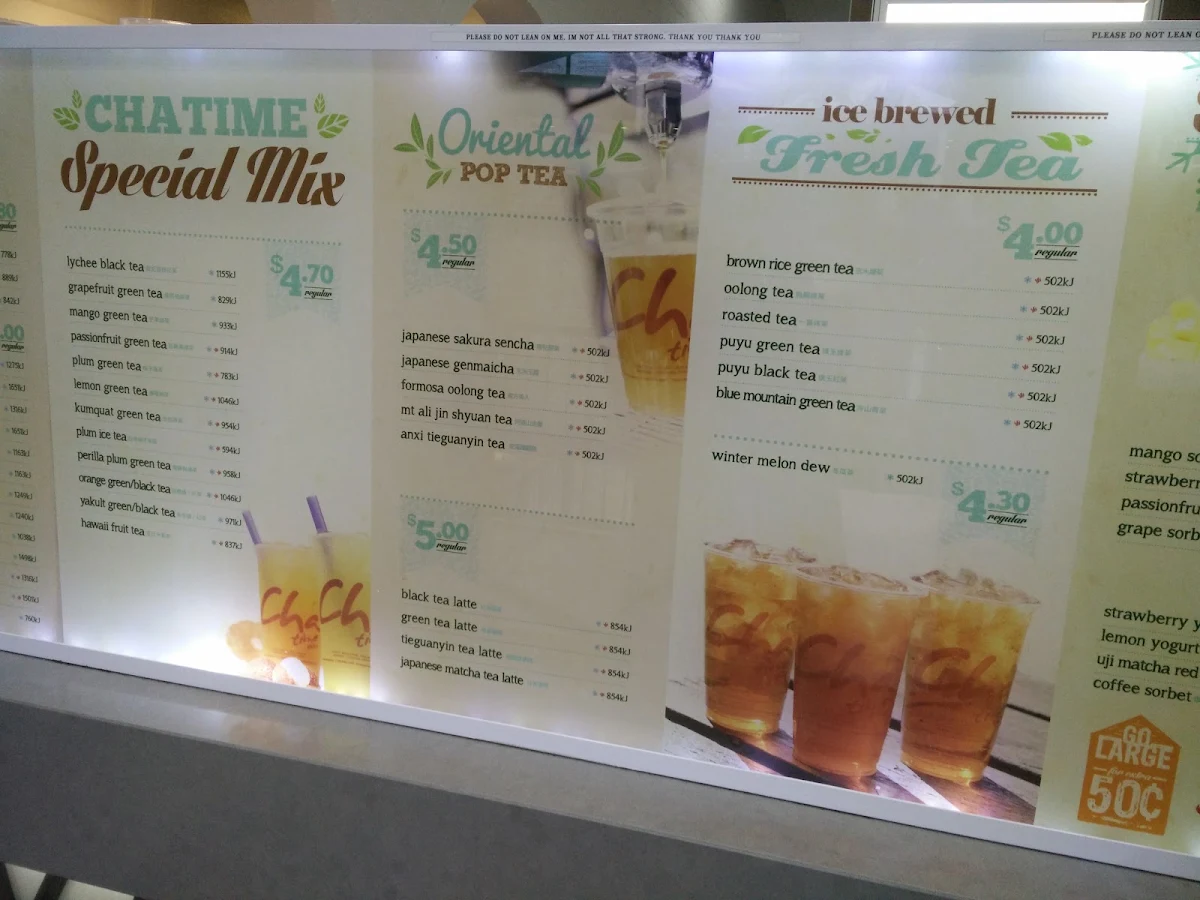 Menu, Chatime UQ