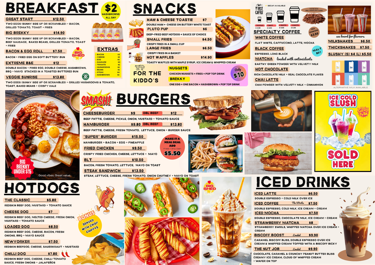 Menu, Big Shed Cafe Carrara
