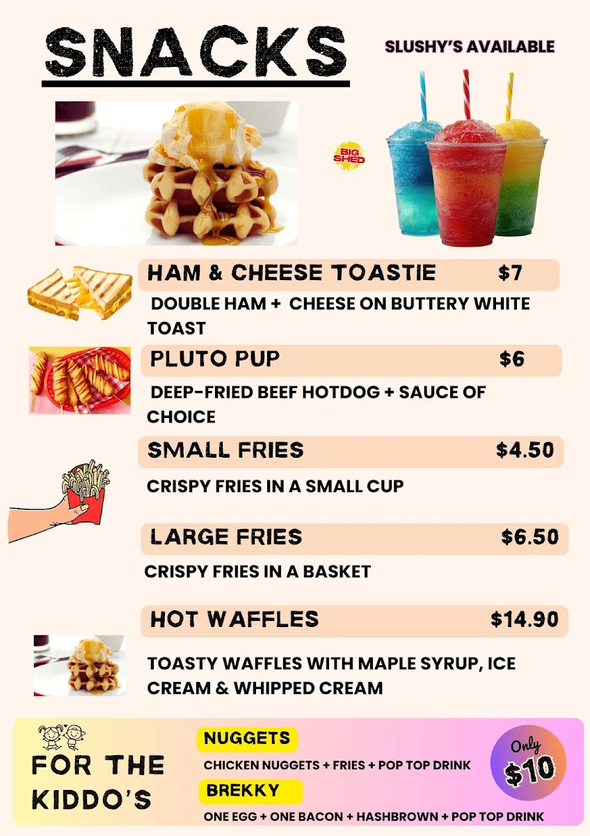 Menu, Big Shed Cafe Carrara