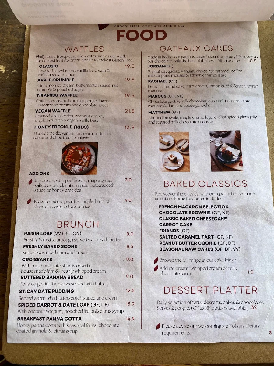 Menu, Red Cacao
