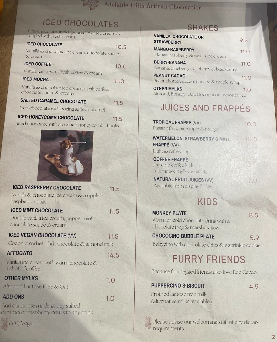 Menu, Red Cacao