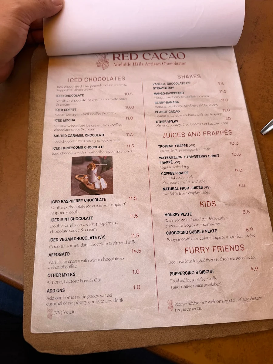 Menu, Red Cacao