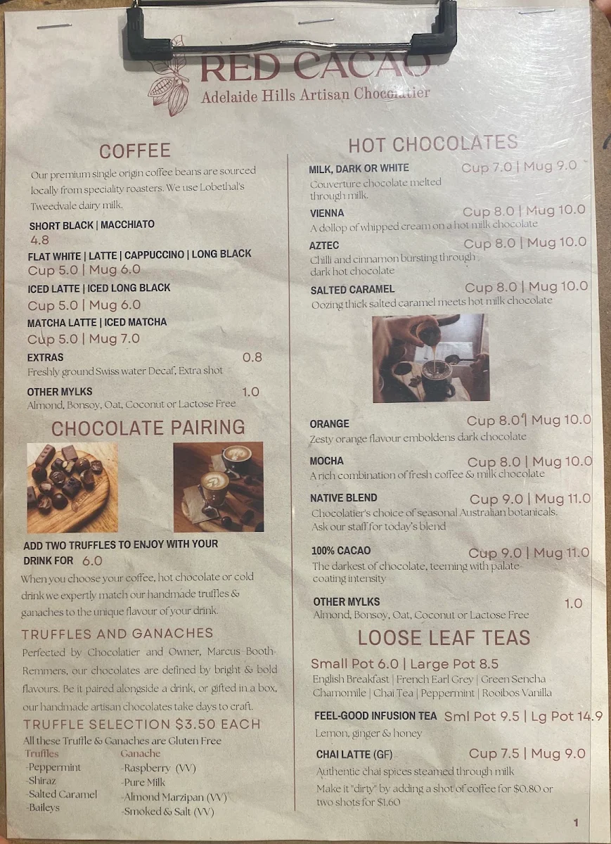 Menu, Red Cacao