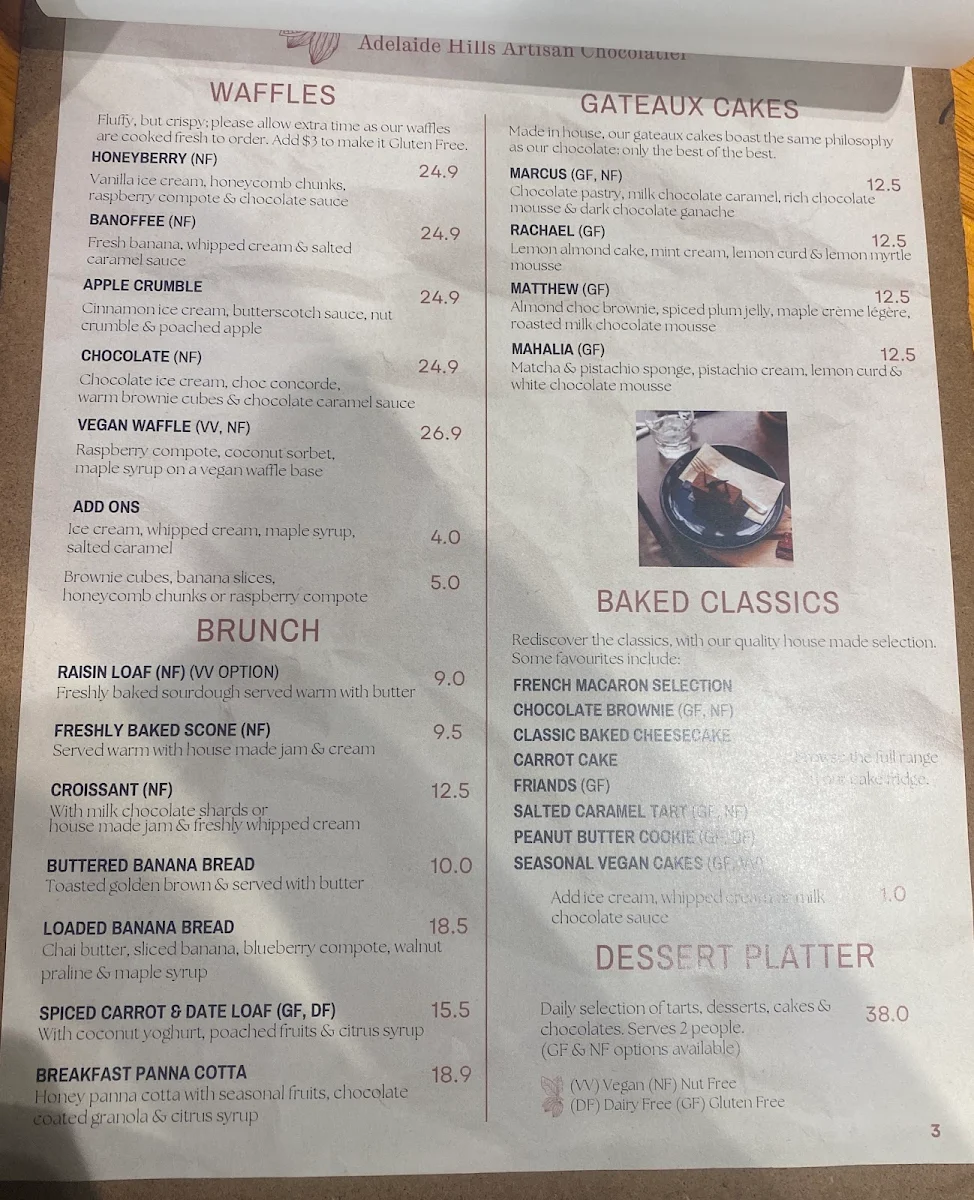 Menu, Red Cacao