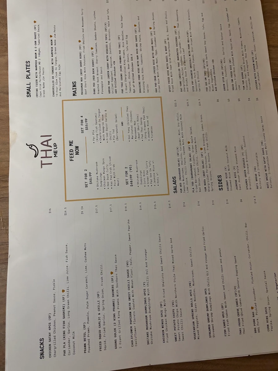 Menu, Thai Me Up - Chapel St