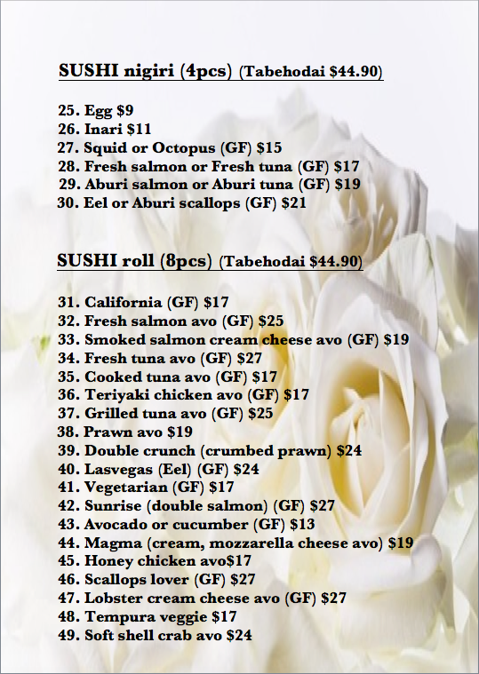 Menu, Kevin's restaurant. -Omakase-