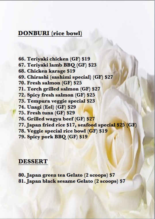 Menu, Kevin's restaurant. -Omakase-
