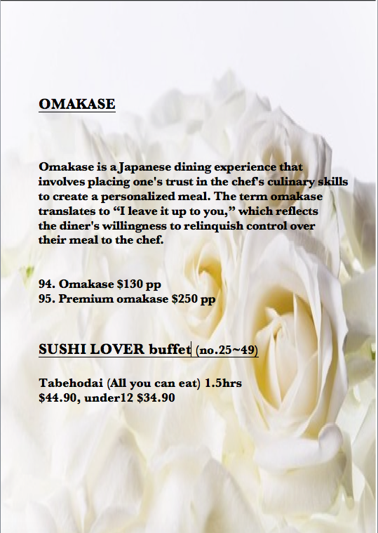 Menu, Kevin's restaurant. -Omakase-