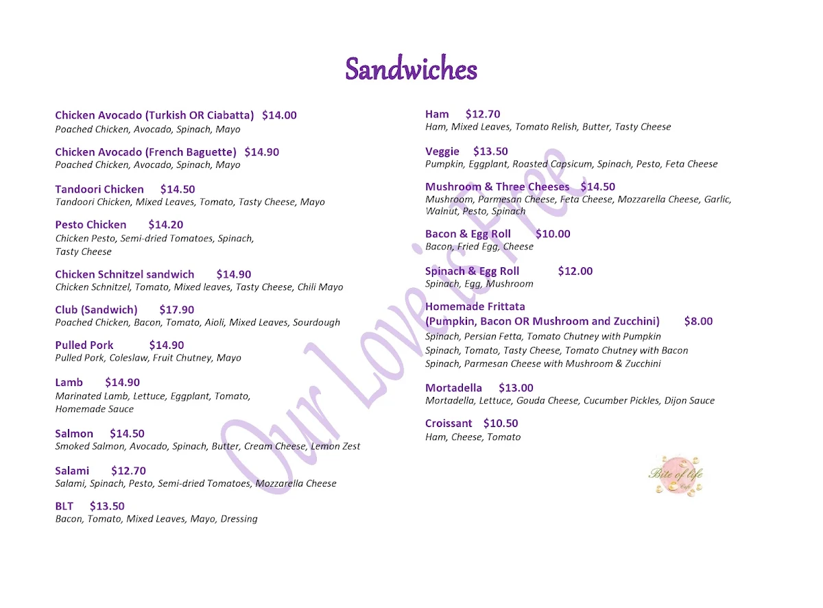 Menu, Bite of Life