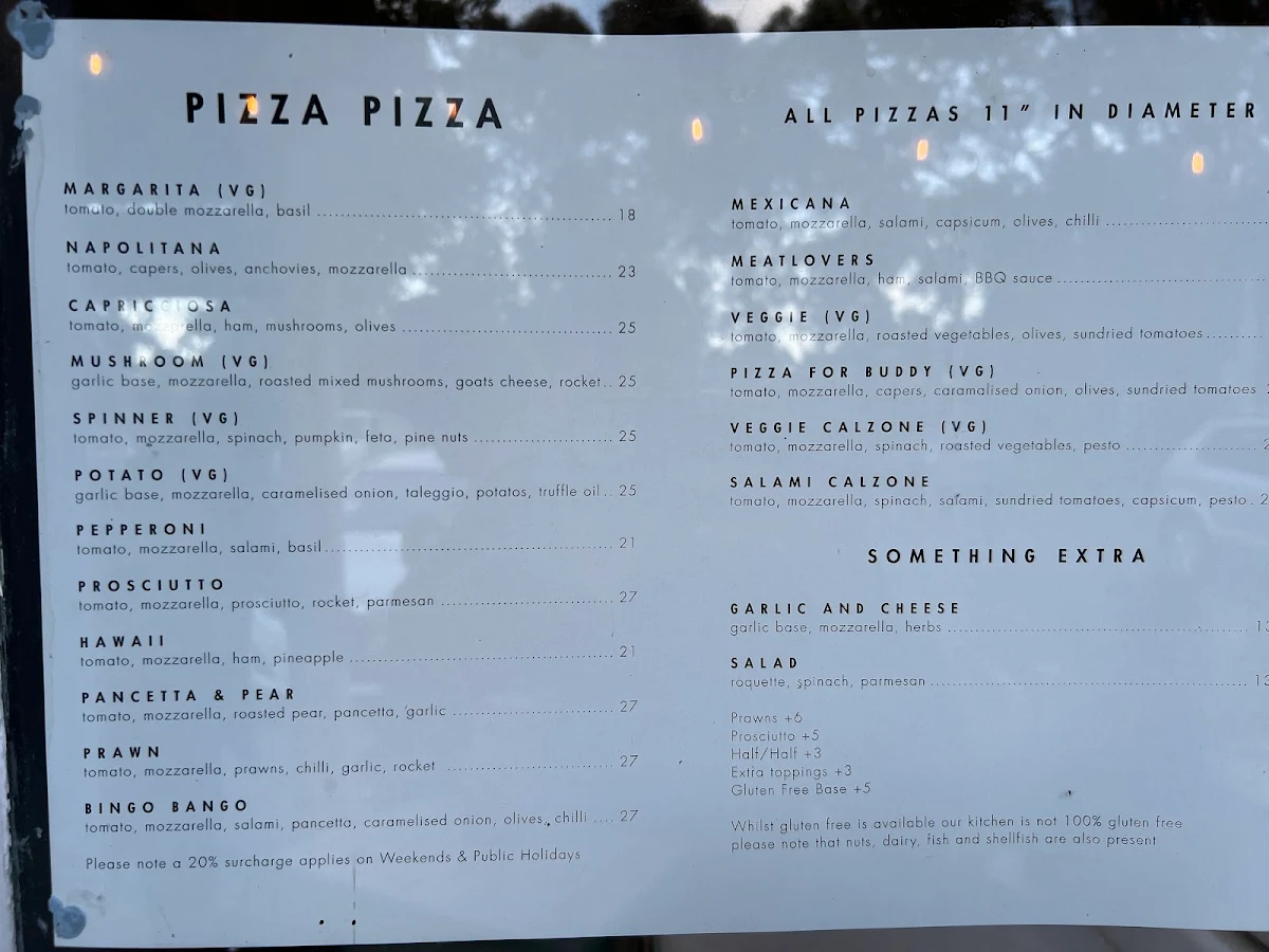Menu, Pizza Pizza
