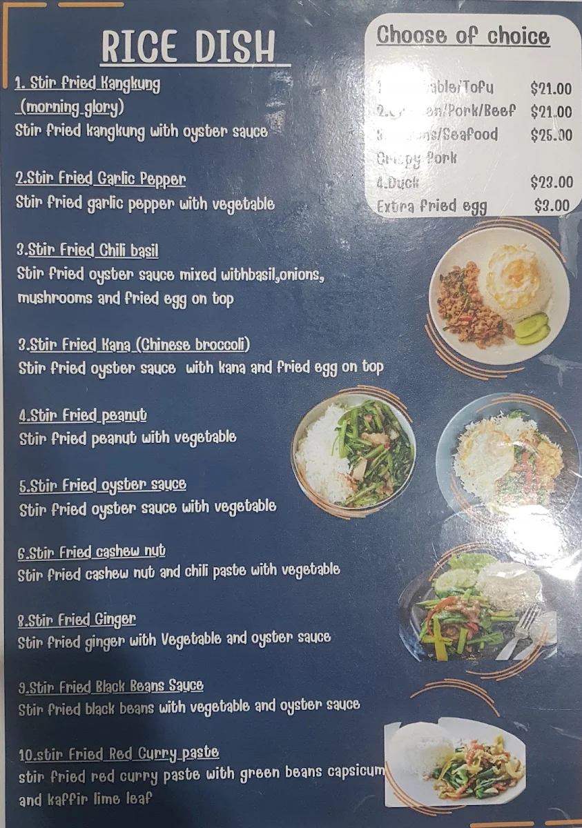 Menu, Thai Foodies House