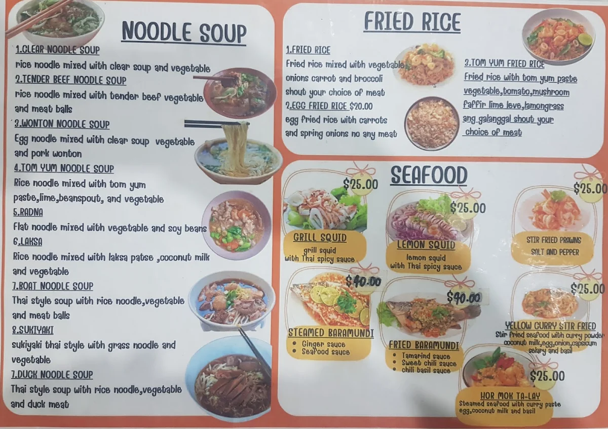 Menu, Thai Foodies House