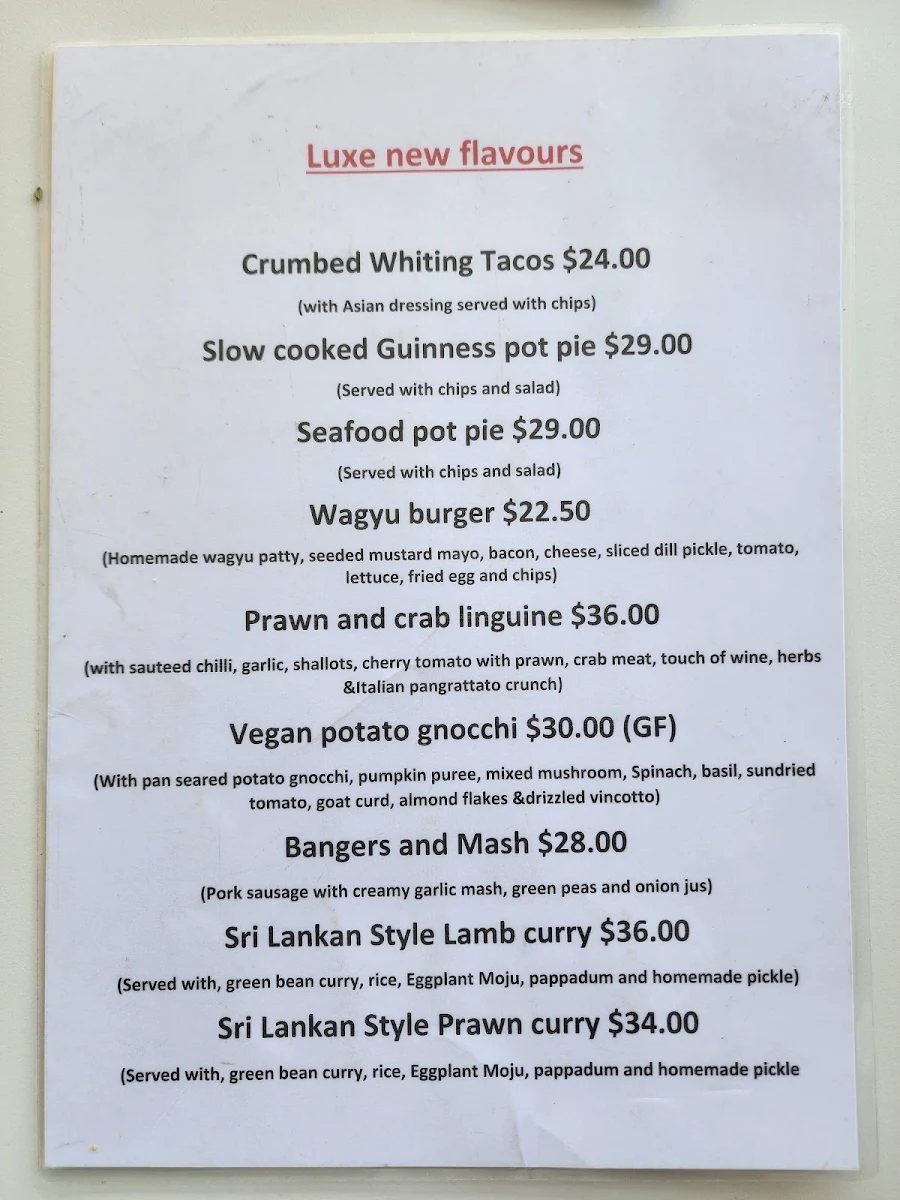 Menu, Luxe waterfront