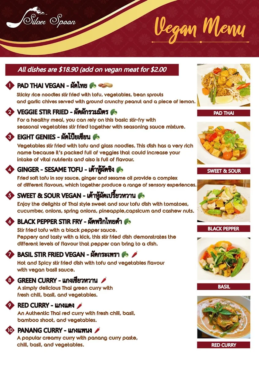 Menu, Silver Spoon Vincentia (Authentic Thai Food)