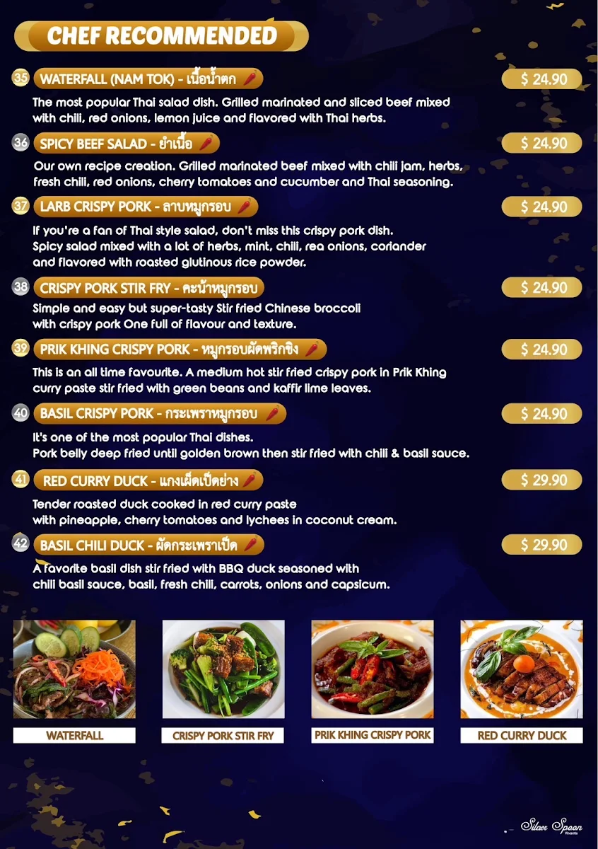 Menu, Silver Spoon Vincentia (Authentic Thai Food)