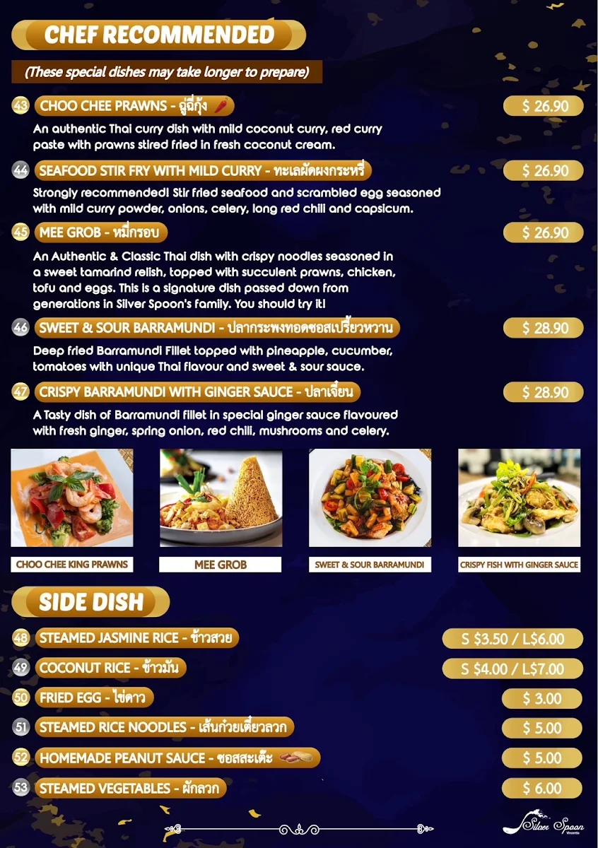 Menu, Silver Spoon Vincentia (Authentic Thai Food)