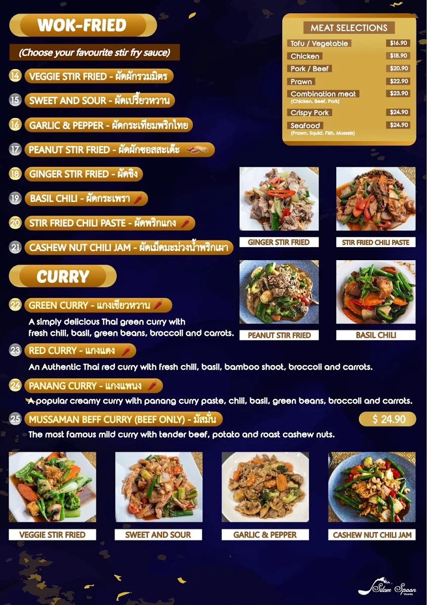 Menu, Silver Spoon Vincentia (Authentic Thai Food)
