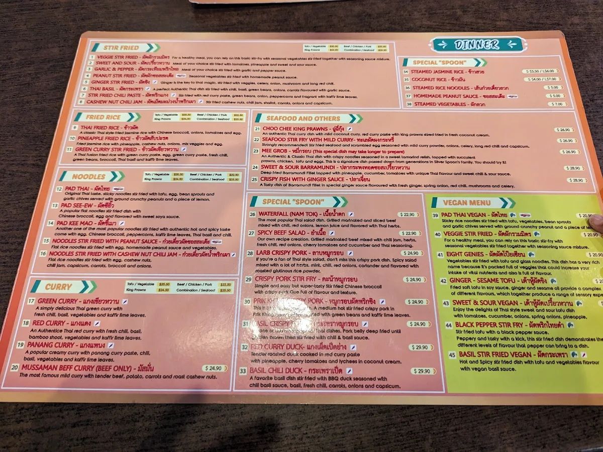 Menu, Silver Spoon Vincentia (Authentic Thai Food)