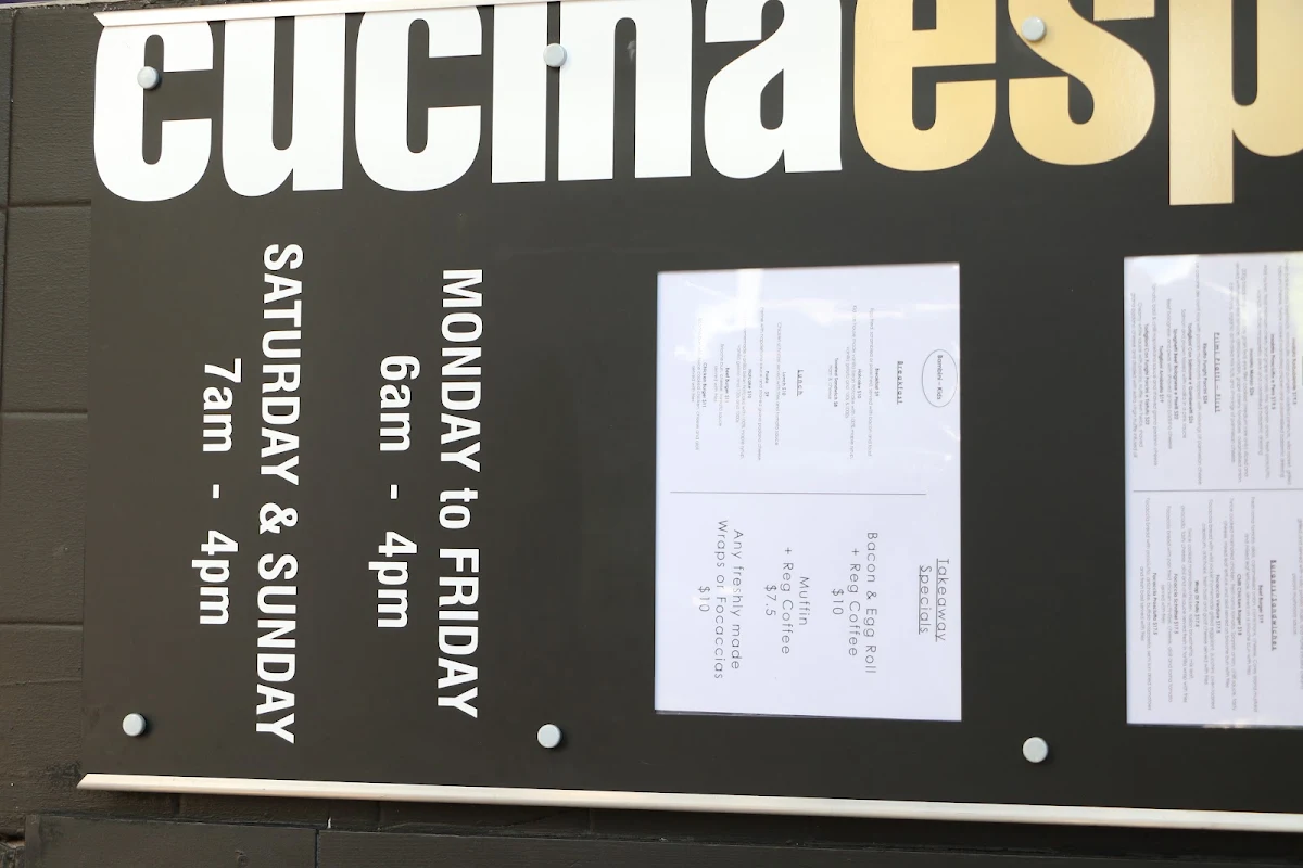 Menu, Cucina Espresso Concord