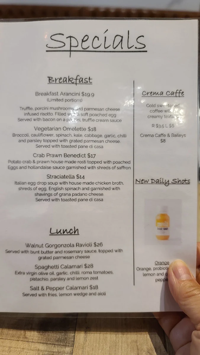 Menu, Cucina Espresso Concord