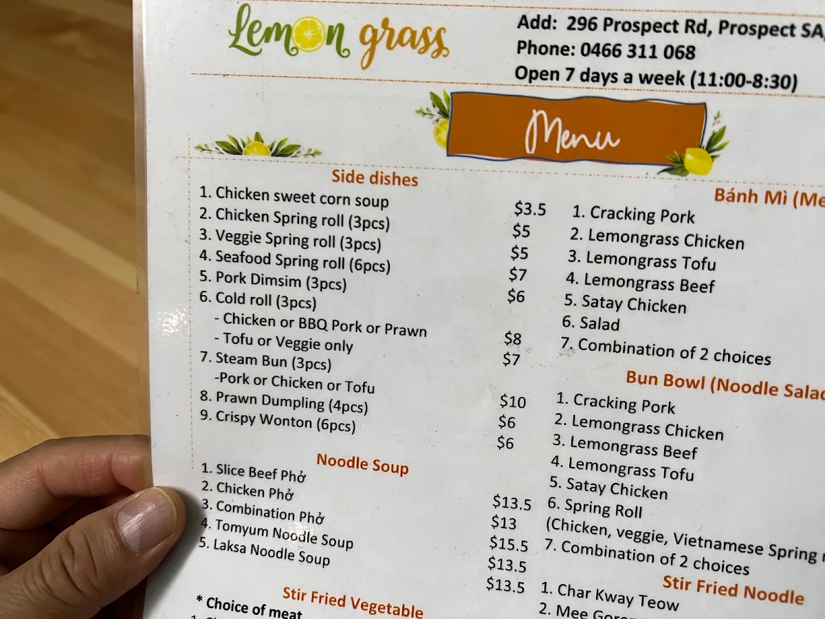 Menu, Lemon Grass