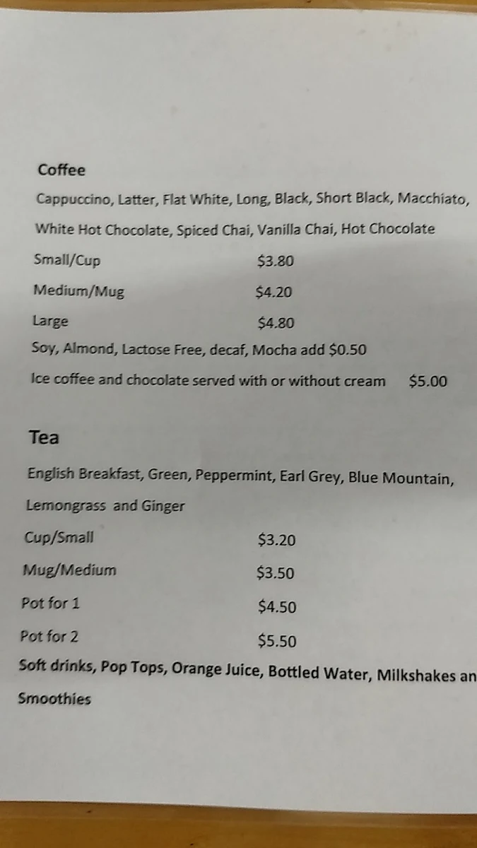 Menu, Cafe 96