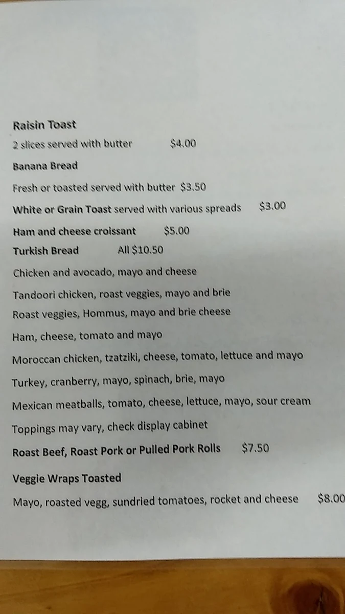 Menu, Cafe 96