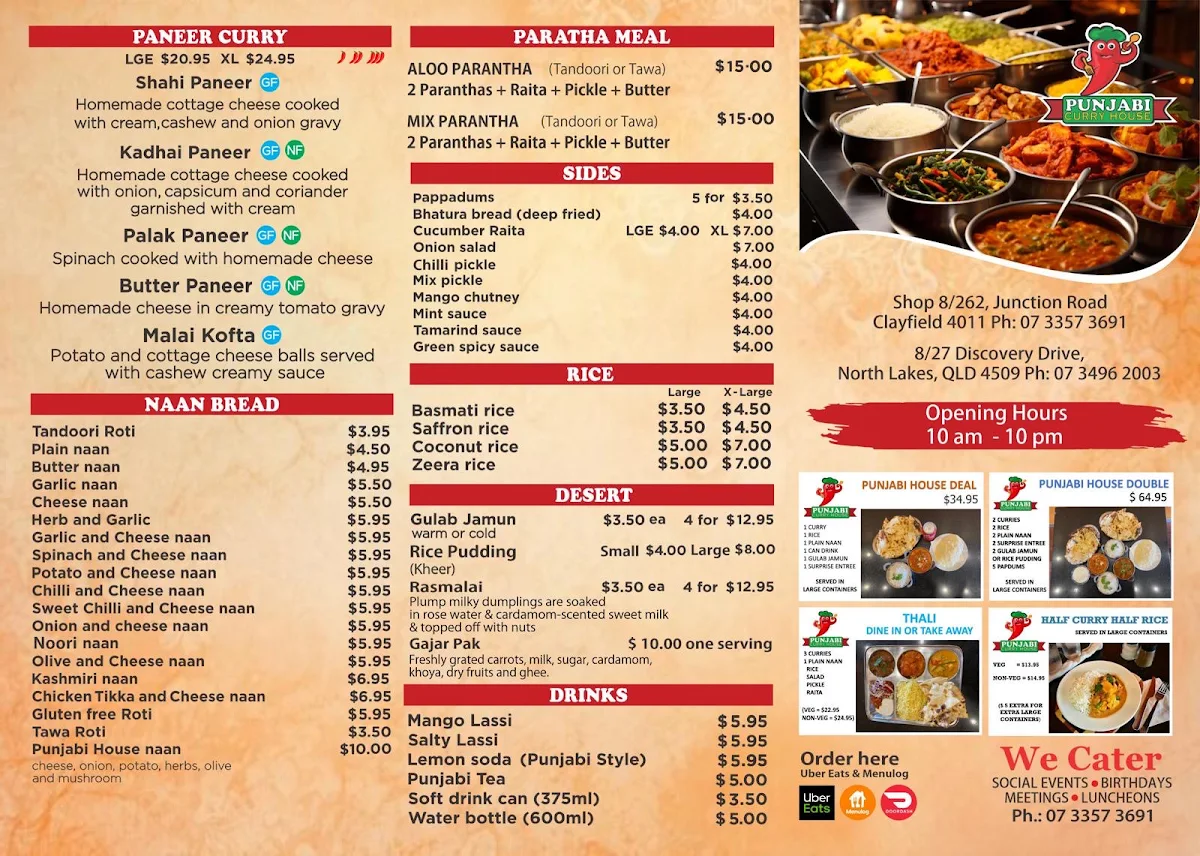 Menu, Punjabi Curry House Clayfield