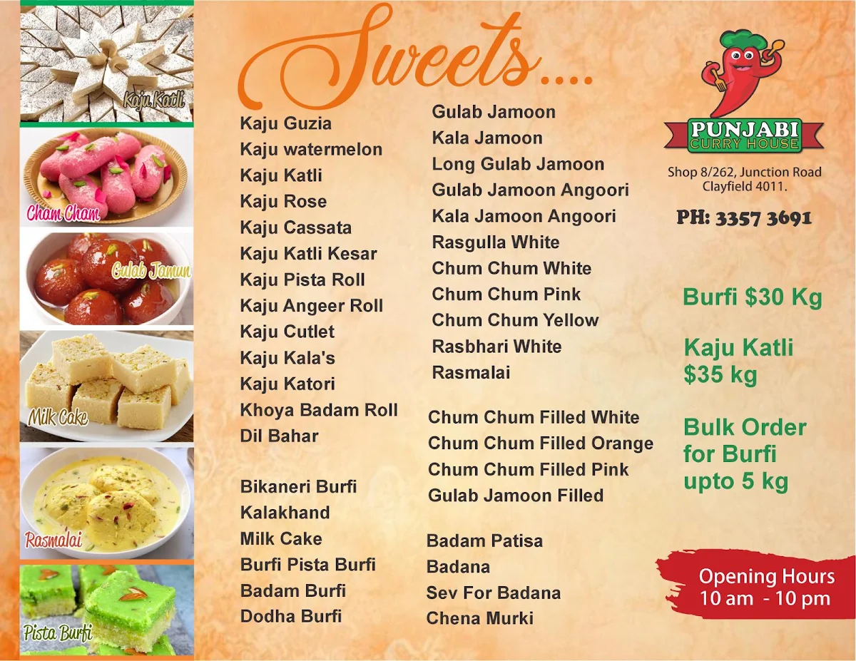 Menu, Punjabi Curry House Clayfield
