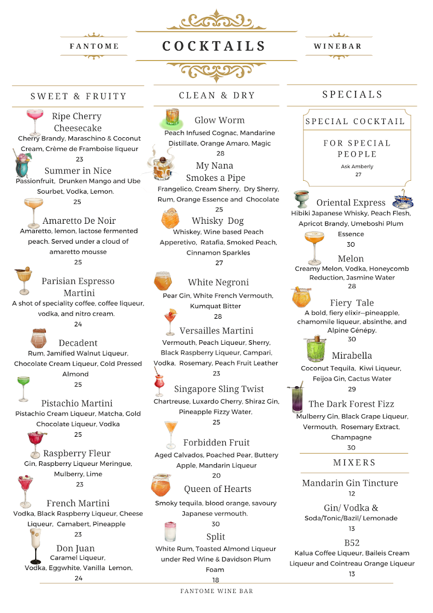 Menu, Fantome Wine Bar & Cocktails
