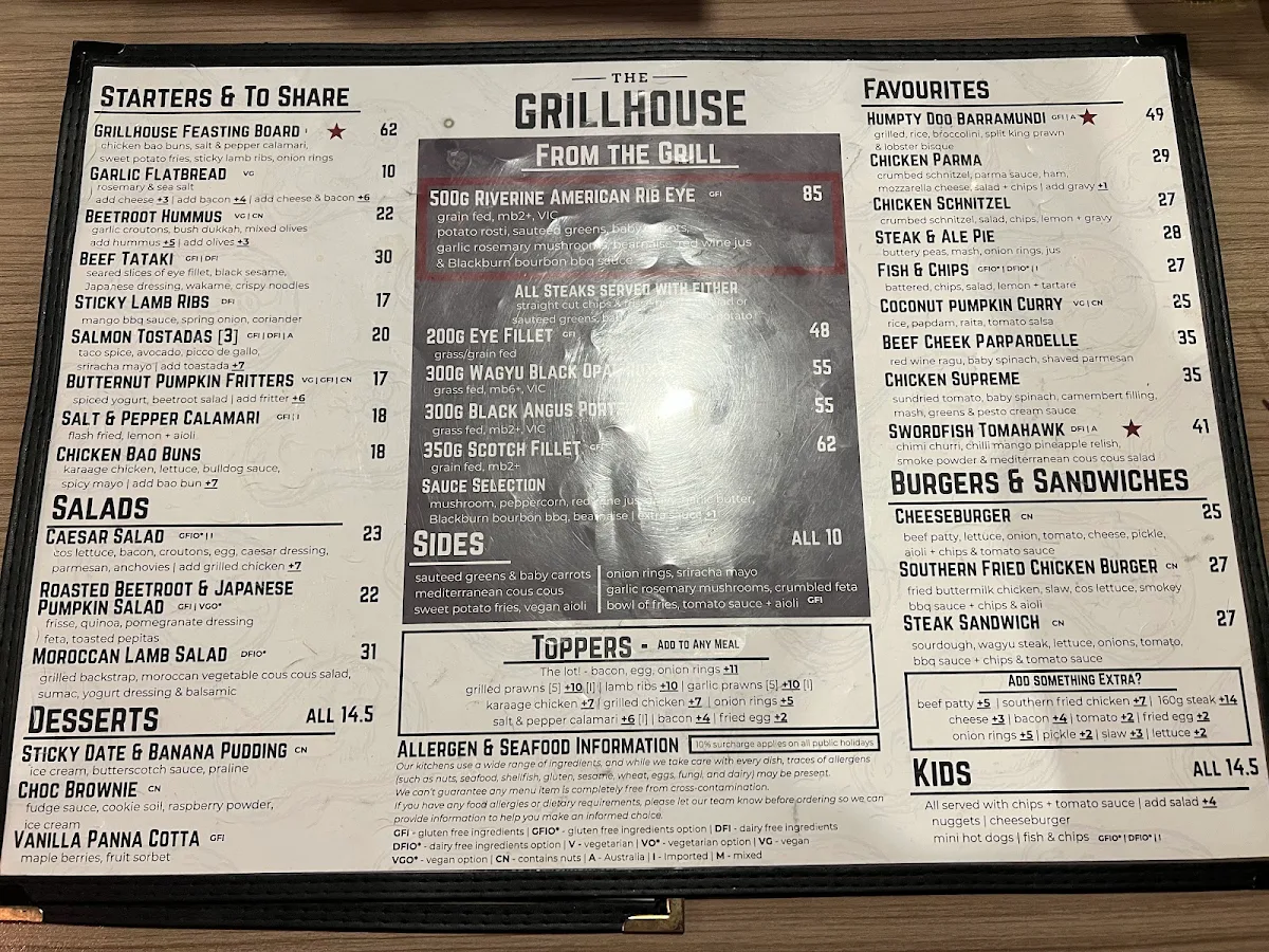 Menu, Blackburn Hotel