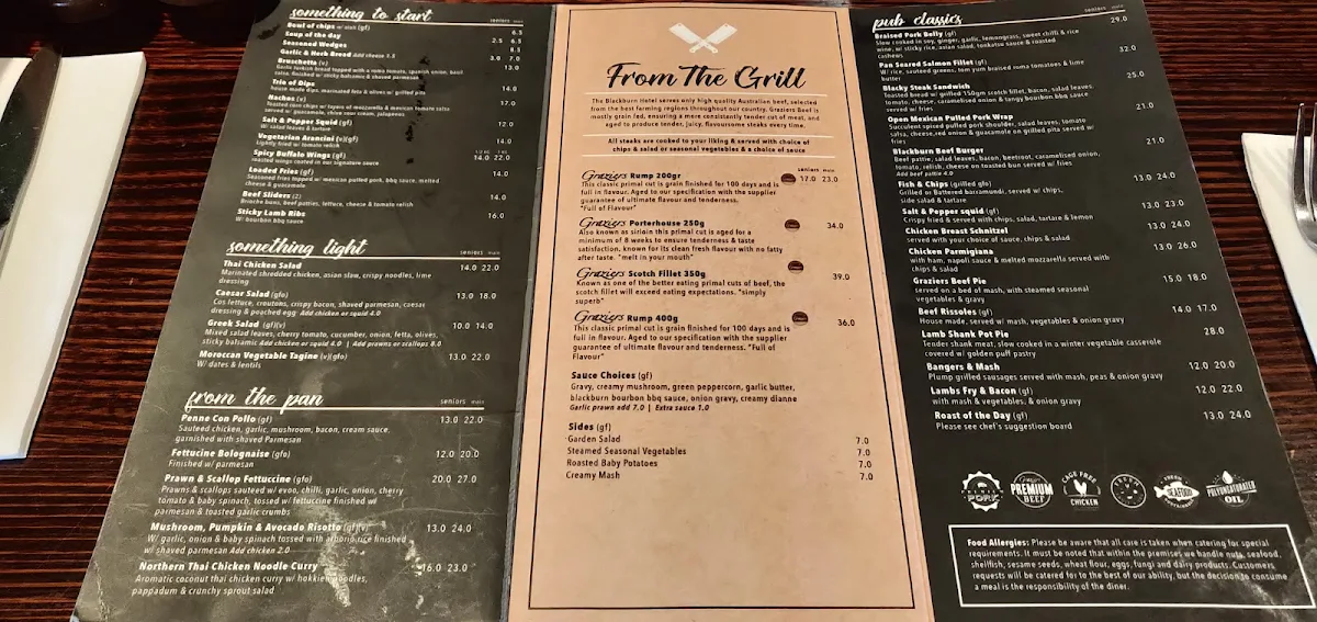 Menu, Blackburn Hotel