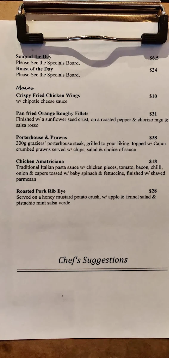 Menu, Blackburn Hotel