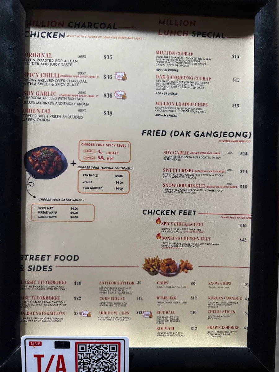 Menu, Million Chicken