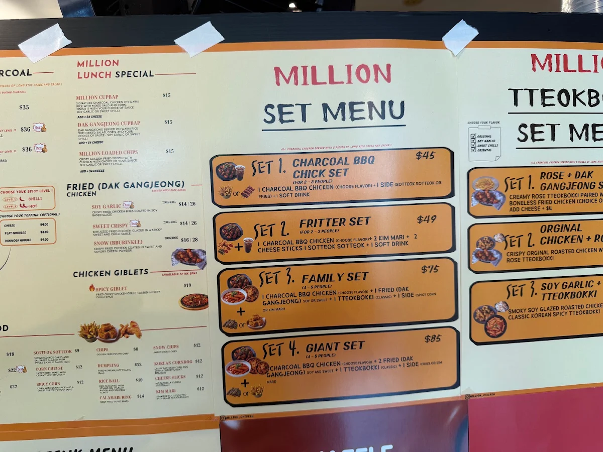 Menu, Million Chicken