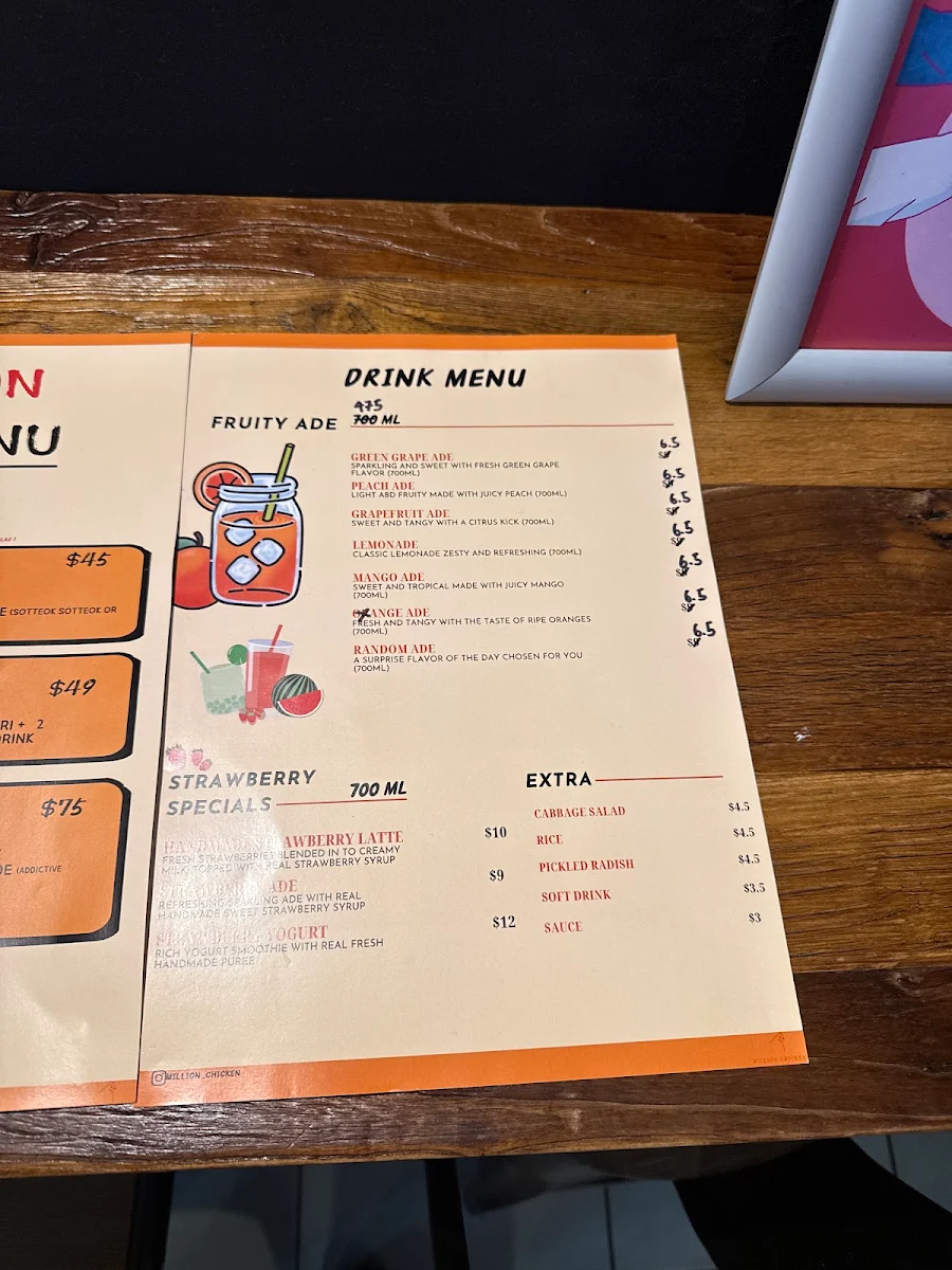 Menu, Million Chicken
