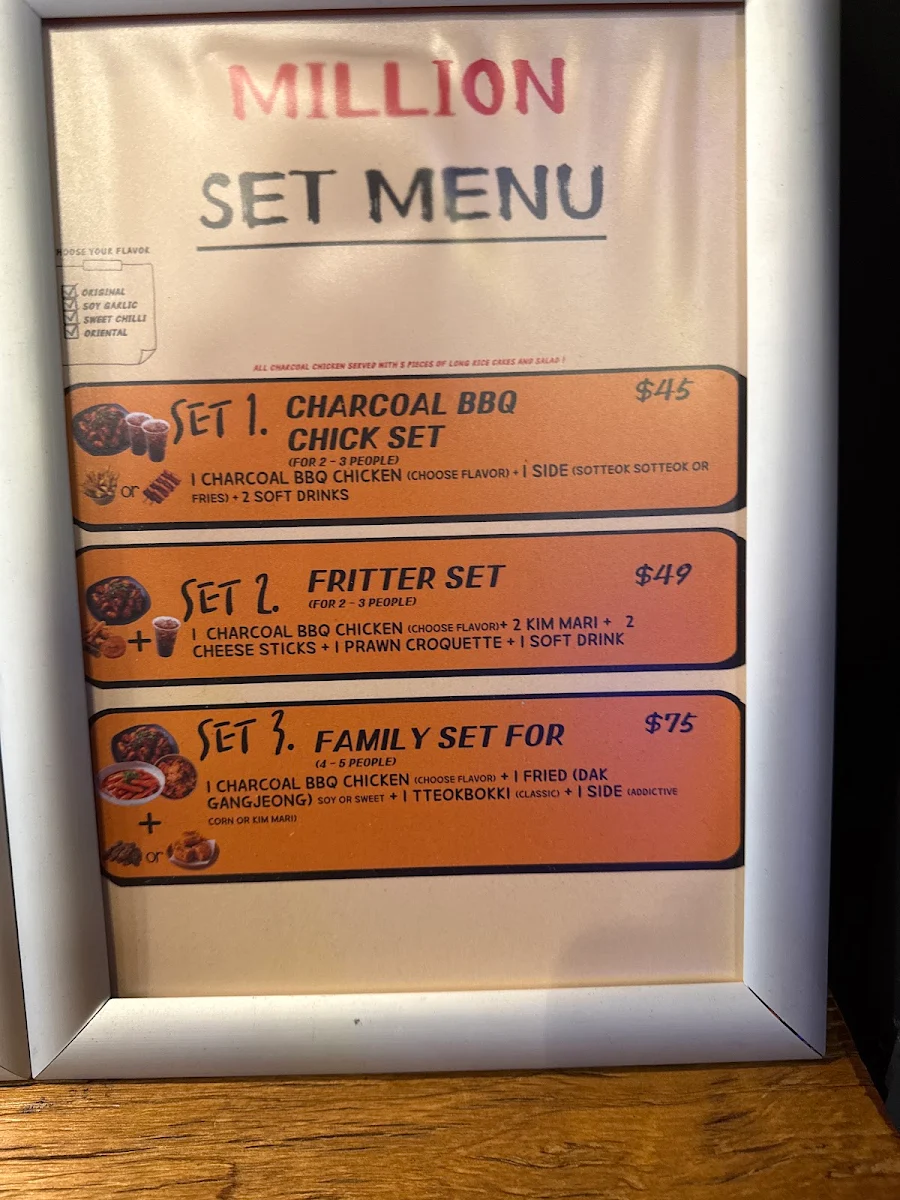 Menu, Million Chicken