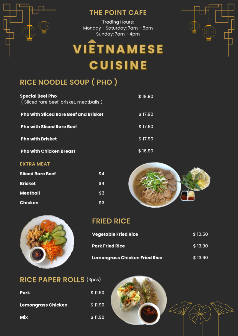 Menu, The Point Cafe