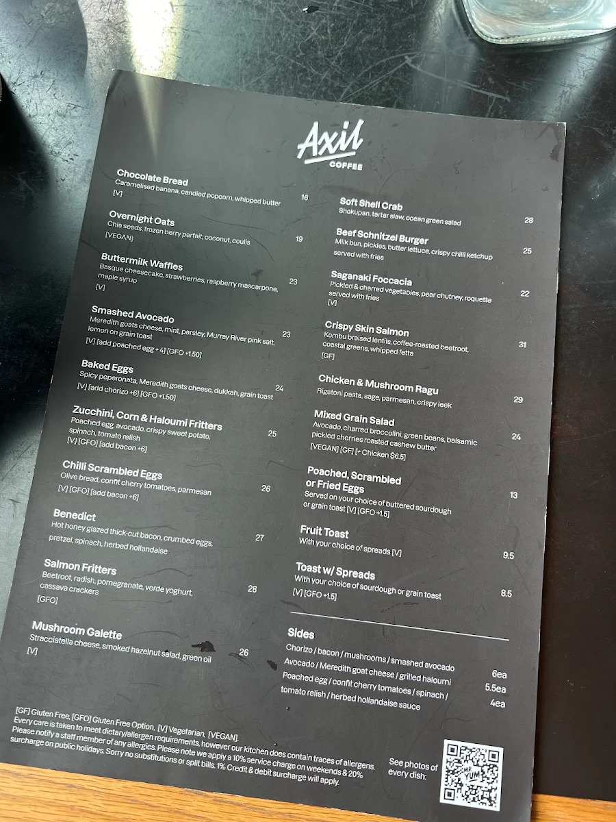 Menu, Axil Coffee Roasters Richmond
