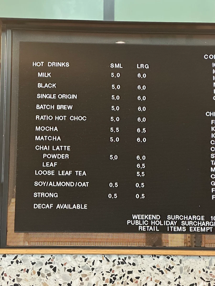 Menu, Axil Coffee Roasters Richmond