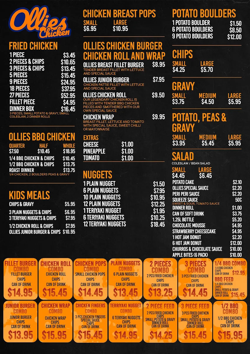 Menu, Ollies Chicken Hillside