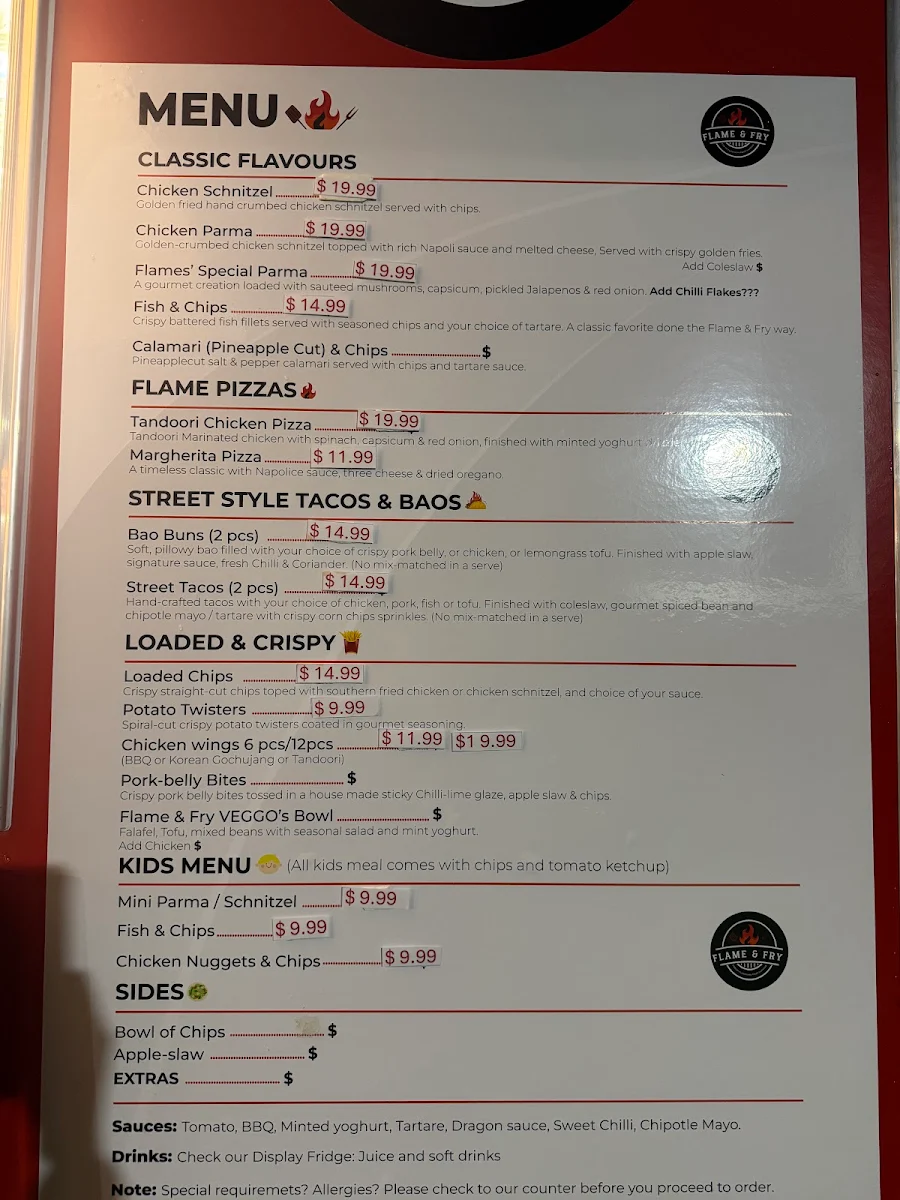 Menu, flame & fry