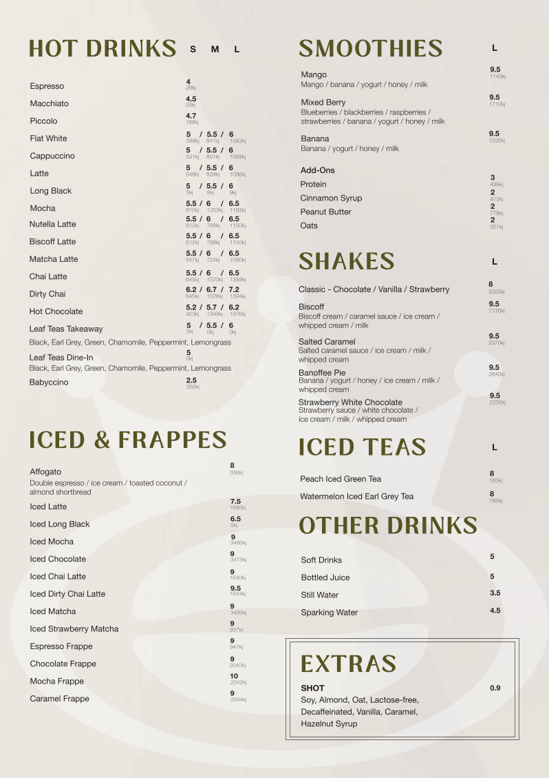 Menu, The Coffee Emporium Liverpool