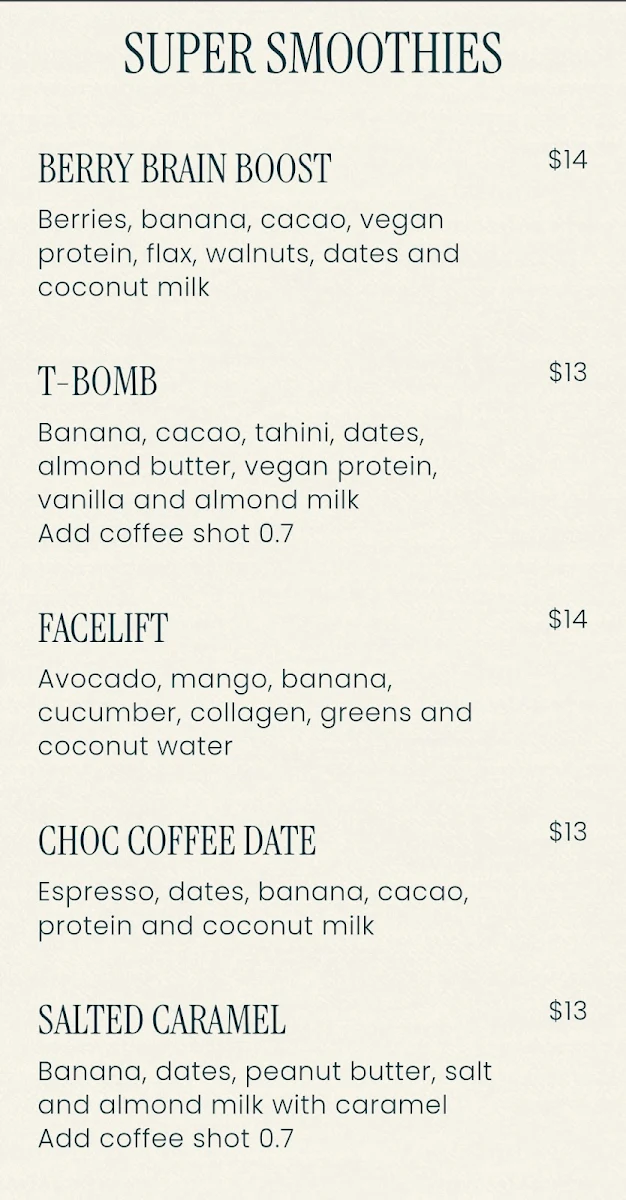 Menu, Ruby Lane Wholefoods Cafe - Manly