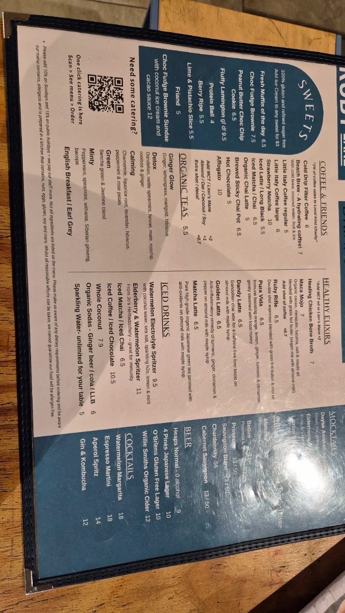 Menu, Ruby Lane Wholefoods Cafe - Manly