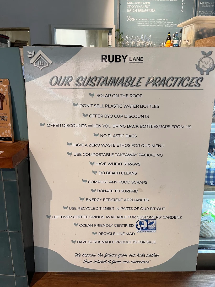 Menu, Ruby Lane Wholefoods Cafe - Manly