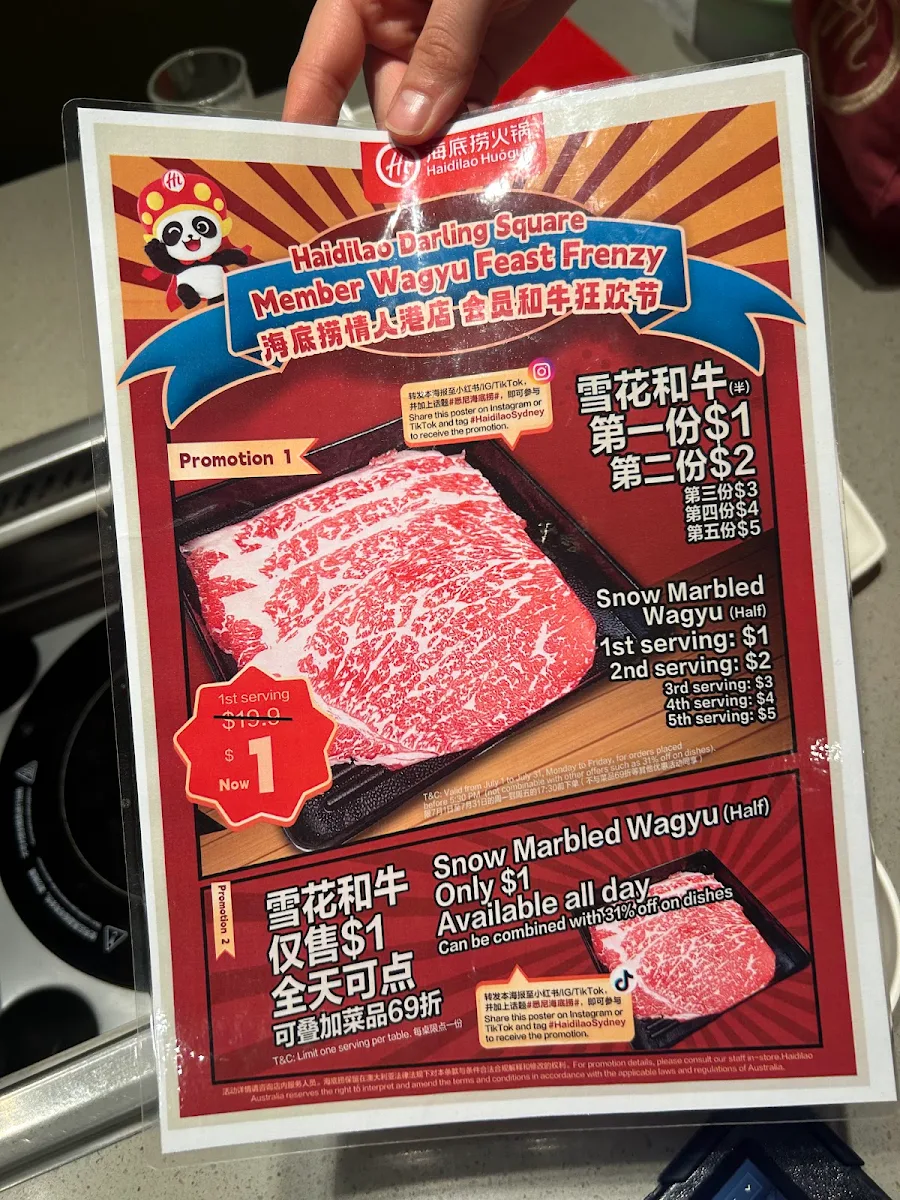 Menu, Haidilao Hotpot Darling Square