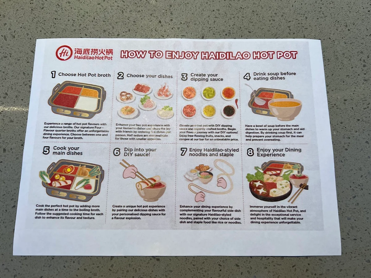 Menu, Haidilao Hotpot Darling Square