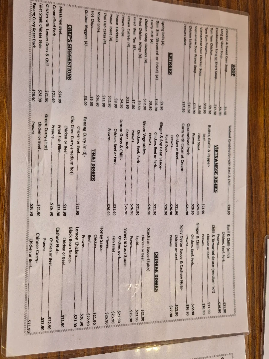 Menu, Khais Restaurant